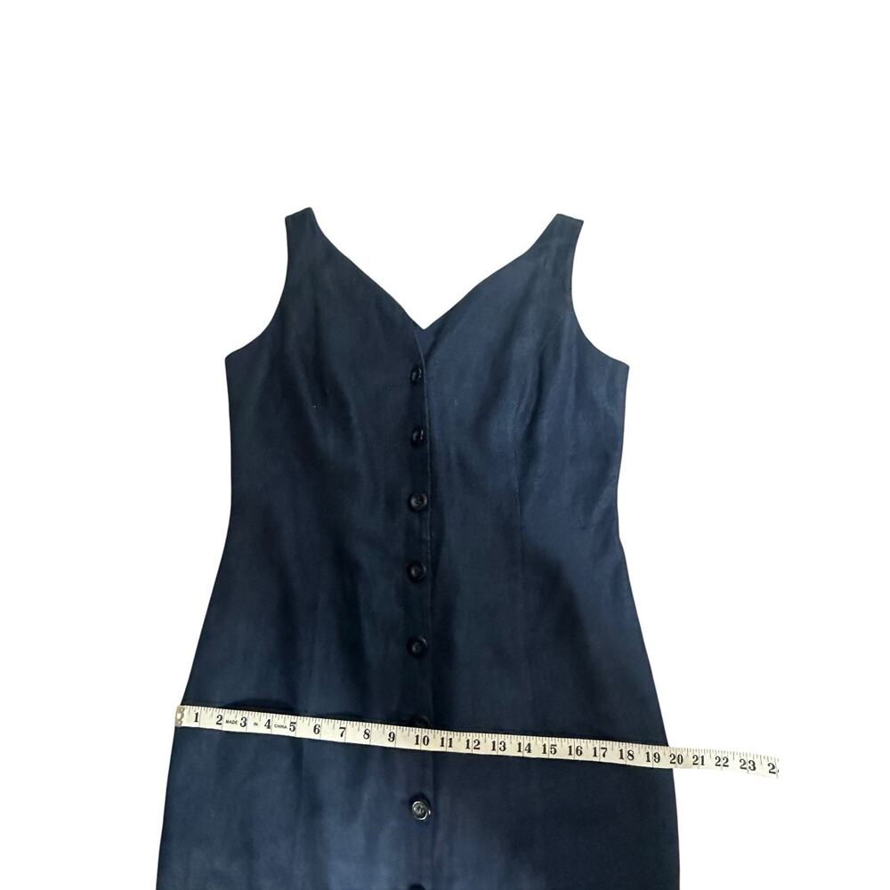Vtg 90s Navy Blue 100% Linen Maxi Dress Button Front Open Back Resort Coastal 14 - Picture 10 of 15